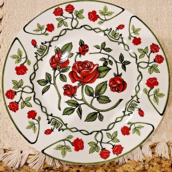 L@@K Beautiful Red Rose Salad Bread Dessert Plates ~ Home Expressions ~ Set of 4 - Picture 3 of 7